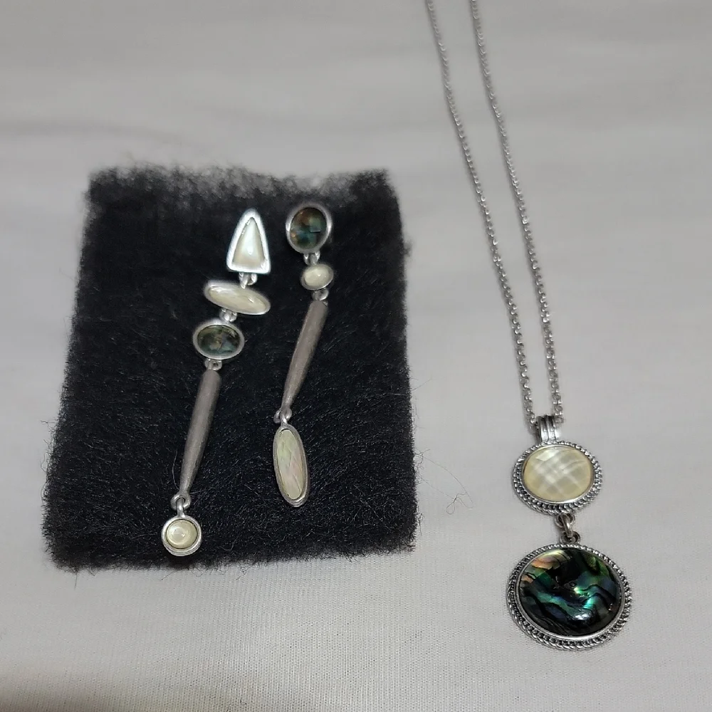 Elegant Lucky Brand Silver and Abalone Jewelry Set - Picture 1 of 3